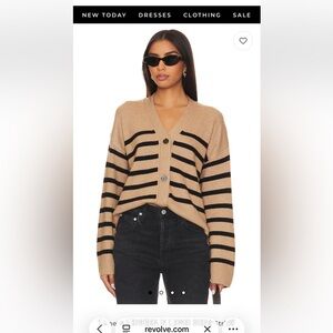 Rails Tan and Black Striped V‑Neck Button Cardigan